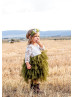 Ivory Lace Forest Green Tulle Ruffle Tiered Flower Girl Dress